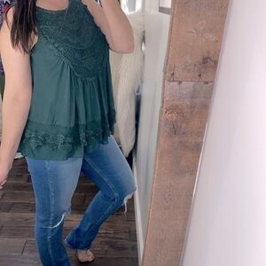 Ultra pink boho top size small lacey tiered green